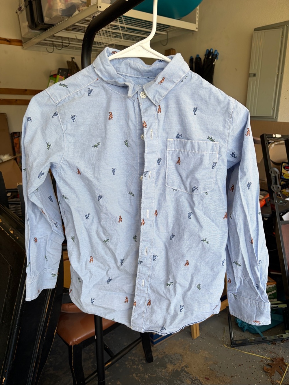 Kids Light Blue Button-Down Shirt with Dinos